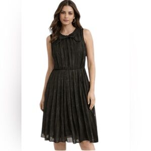 ModCloth Black Shimmer Pleated Dress Bow Neck Sleeveless Size L